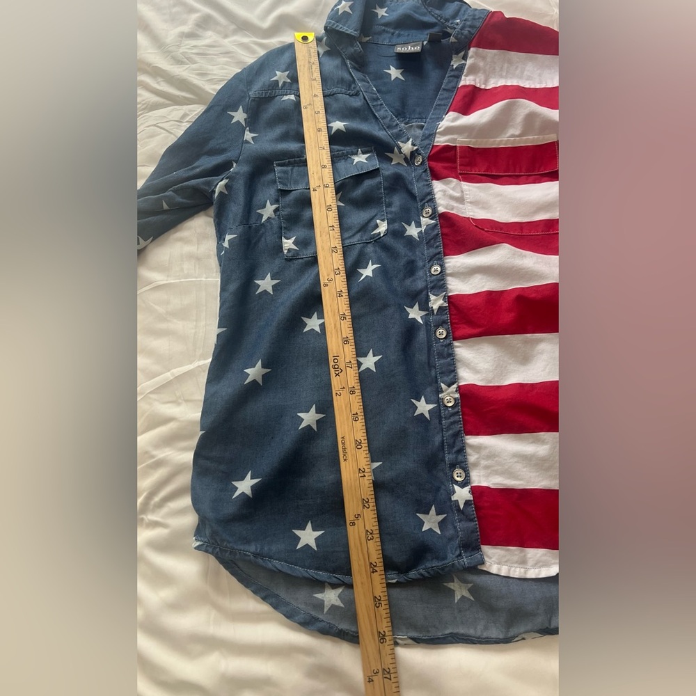 Soho NY&Co Americana Stars & Stripes Denim Button Down Shirt Patriotic Sz M - Picture 8 of 9